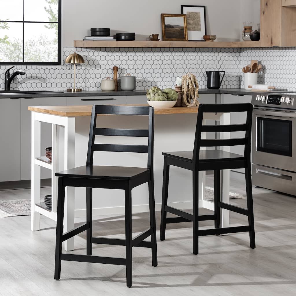Walker Edison Solid Wood Ladder Back Counter Stool (Set of 2)