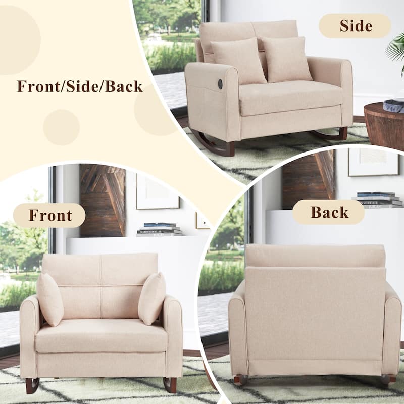 Oversized Upholstered Rocking Chair with High Back, Side Pocket, and Rubberwood Legs for Living Room, Bedroom, or Nursery