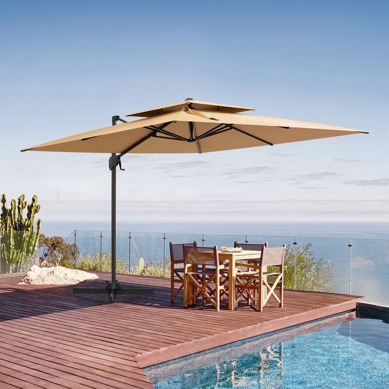 Outdoor 10FT Square Adjustable Offset Cantilever Patio Umbrella - Tan