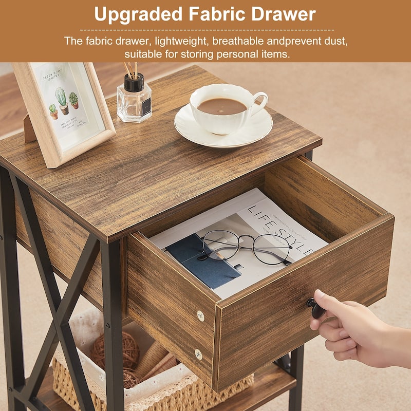 Javlergo X-Frame Nightstand with Drawer & Open Shelf MDF Multi-Functional End Table with Metal Feet for Bedroom & Living Room
