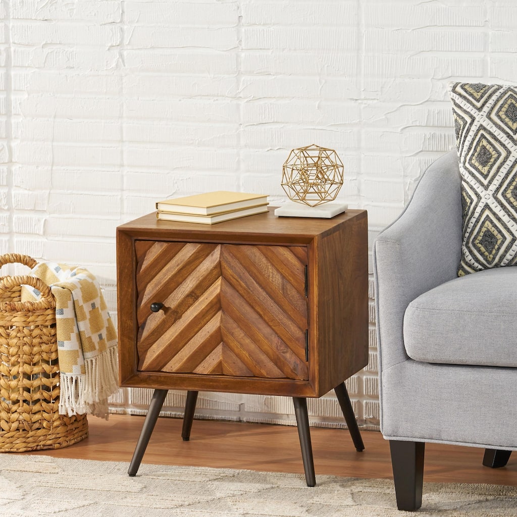 Mango Wood Cabinet with Iron Legs - Mid-Century Boho Storage