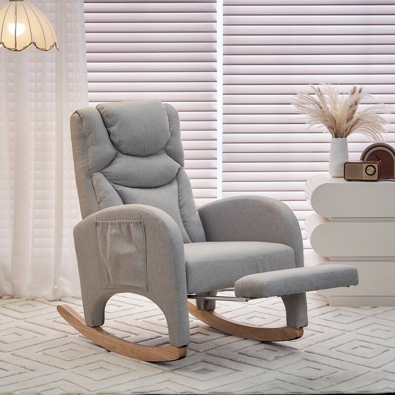 Teddy Fabric Nursery Rocking Chair With Adjustable Footrest