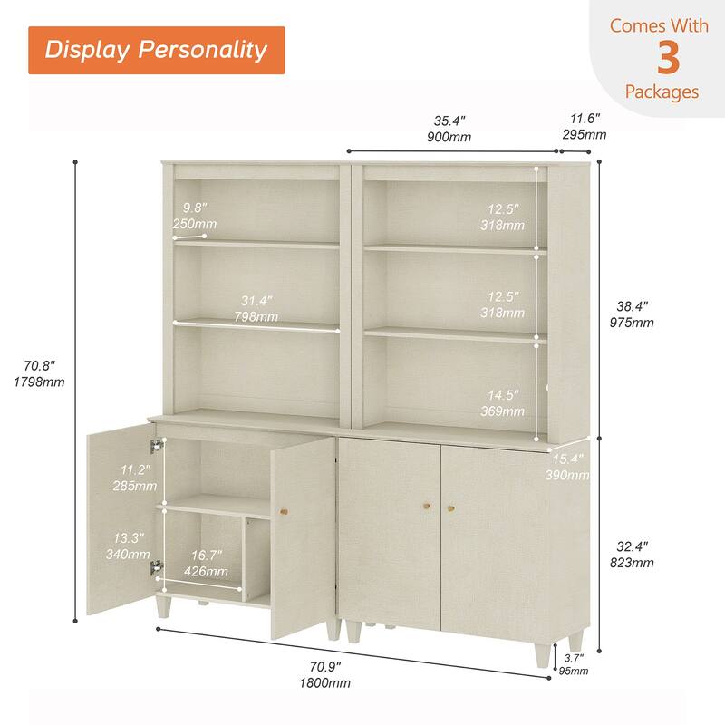 WAMPAT Home Office Furniture Set, 58" Executive Desk with Cabinet, 2-Column 71" Tall Bookcase with Doors and Adjustable Shelves