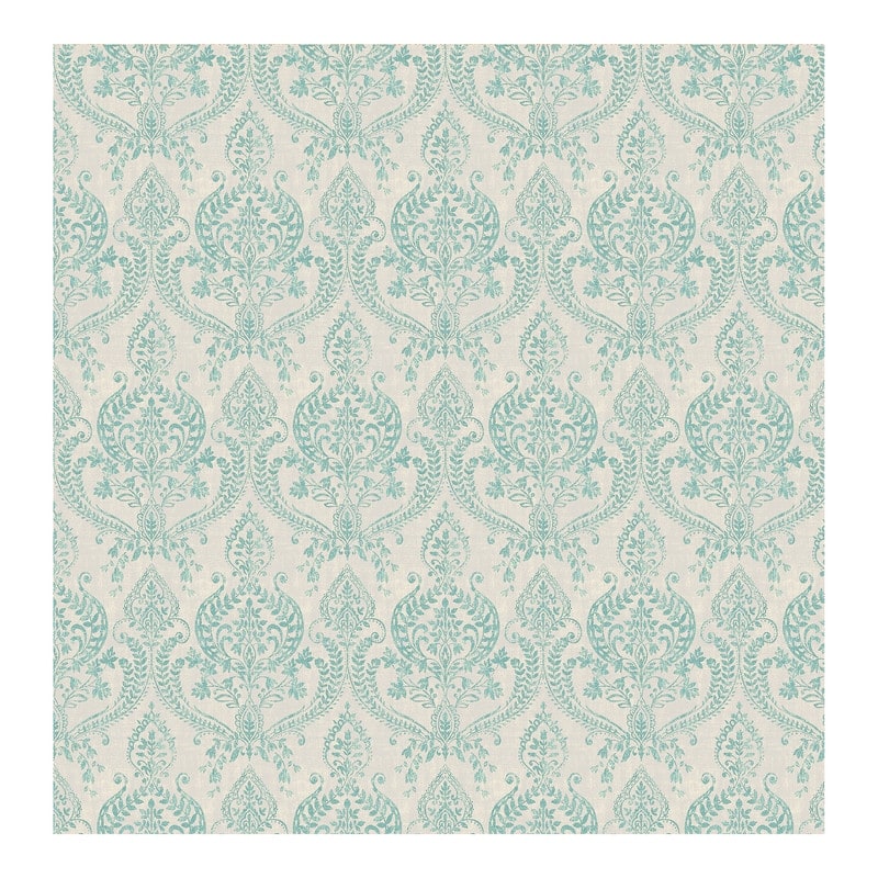 Waverly Turquoise Petite Damask Wallpaper - 20.5in x 396in x 0.025in