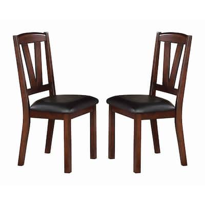 Solid Wood Leather Seat Side Chair Brown Set of 2