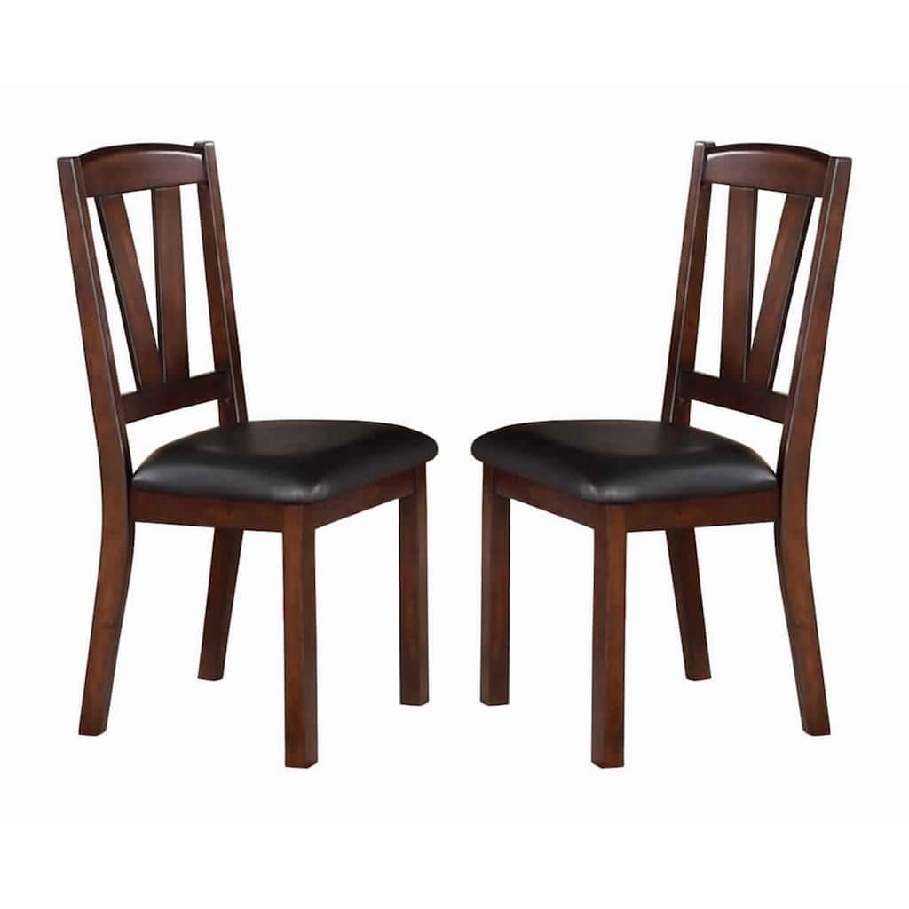 Solid Wood Leather Seat Side Chair Brown Set of 2