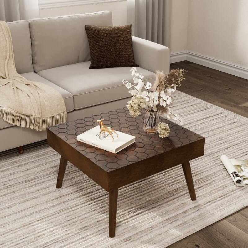 SUNBURY Farmhouse Brown Solid Wood Coffee Table for Living Room