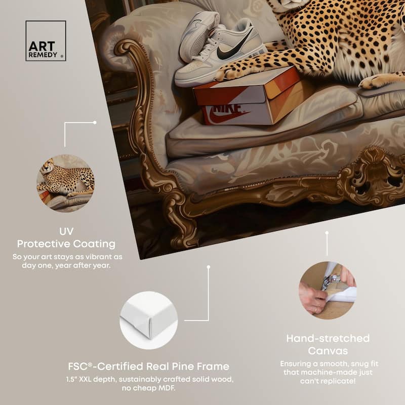 Lounging Sneaker Cheetah Canvas by Art Remedy, Gallery Wrapped