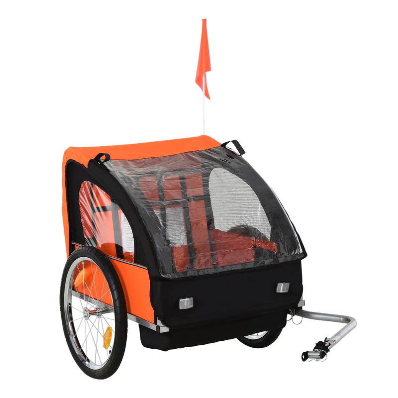 Kids Bike Trailer for Two with Steel Frame, 5-Point Harness, Roll-Up Door, and Large Wheels for Smooth Ride