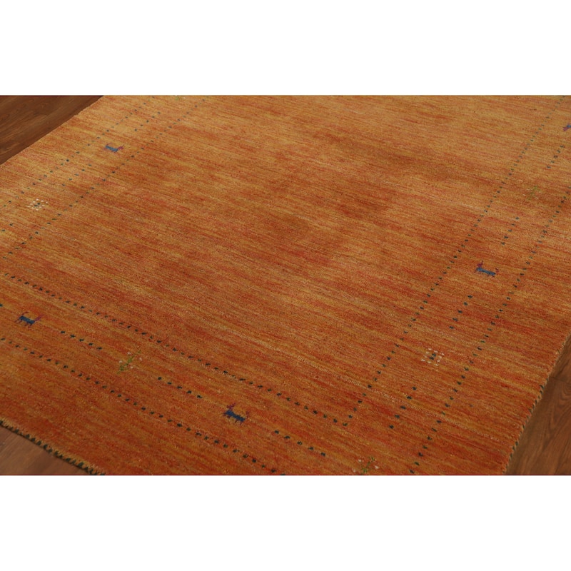 Hand Knotted Oriental 100% Wool Carpet Tribal Animal Pictorial Oranges & Rust Gabbeh Area Rug - 7' 7'' X 4' 11''