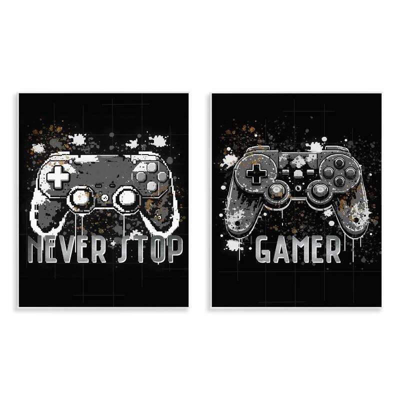 Stupell Modern Gamer Controller Phrases Wall Plaque Art Design By Kim Allen (Set of 2) - 11 x 14