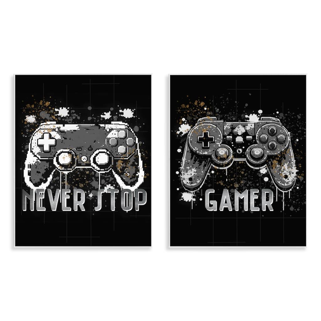 Stupell Modern Gamer Controller Phrases Wall Plaque Art Design By Kim Allen (Set of 2)