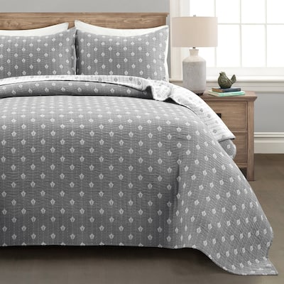 Lush Decor Hygge Kantha Pick Stitch Yarn Dyed Cotton Jacquard 3 Piece Quilt/Coverlet Set