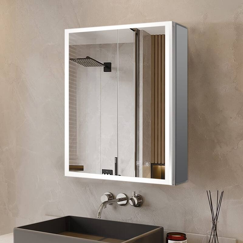 Mesa Surface-Mount LED Mirror Medicine Cabinet with Defogger - 24 in W x 28 in H