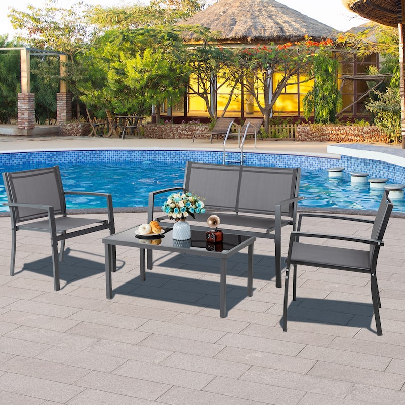 Futzca 4-Piece Outdoor Patio Furniture Set, Textilene Bistro Patio Set - Grey