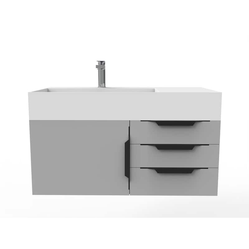 Amazon 36" Wall Mounted Bathroom Vanity Set w/ White Top - Grey - Matte