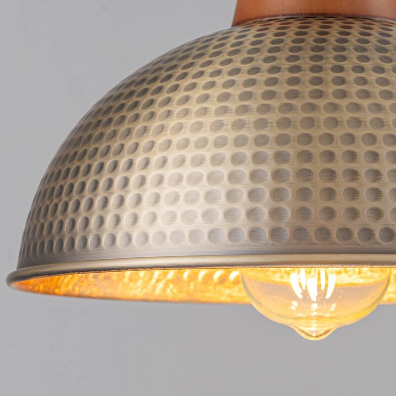 Industiral Hammered Antique Bronze Wood Dome Pendant Light - W12"