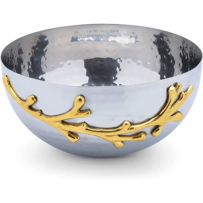 Berkware Two Tone Nickel Plated Decorative Serving Bowl with Gold Leaf Design