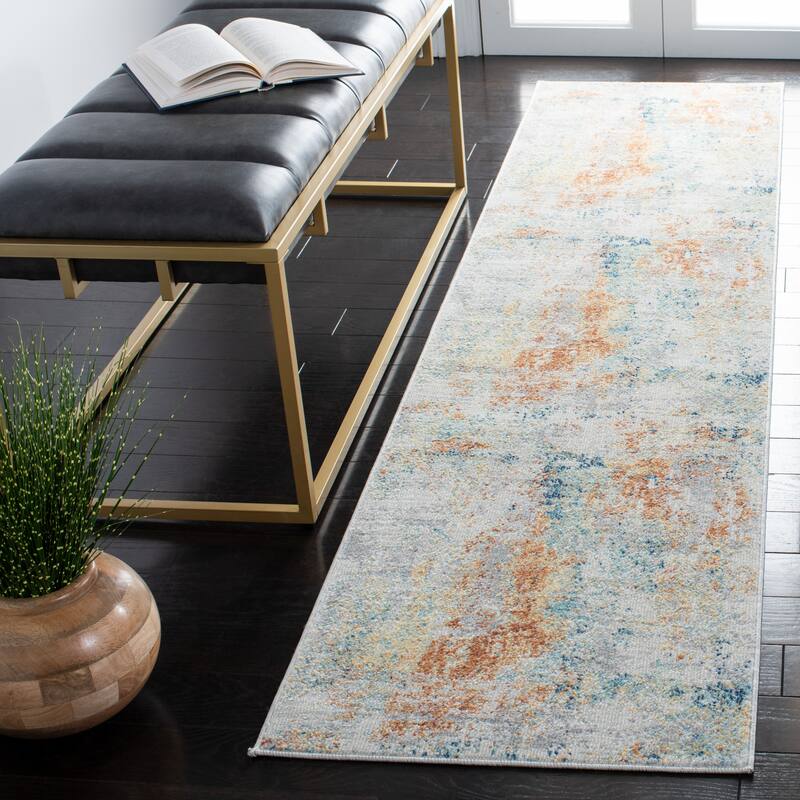 SAFAVIEH Aria Lavon Modern Abstract Rug - 2' x 8' Runner - Ivory/Rust