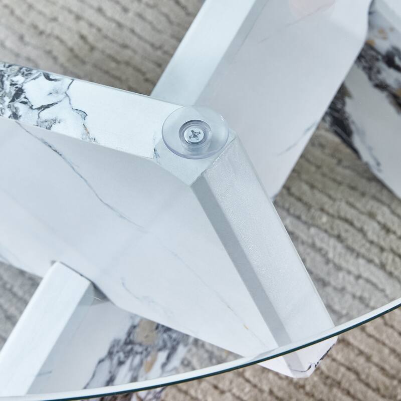 Round Glass Coffee Table, 33.4" Modern Side Table with Spliced ​​Table Legs Center Table for Living Room, Bedroom