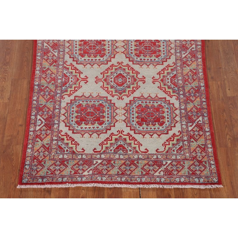 Geometric Multi-Color Kazak Foyer Rug Hand-Knotted Wool Carpet - 3'3" x 5'1"