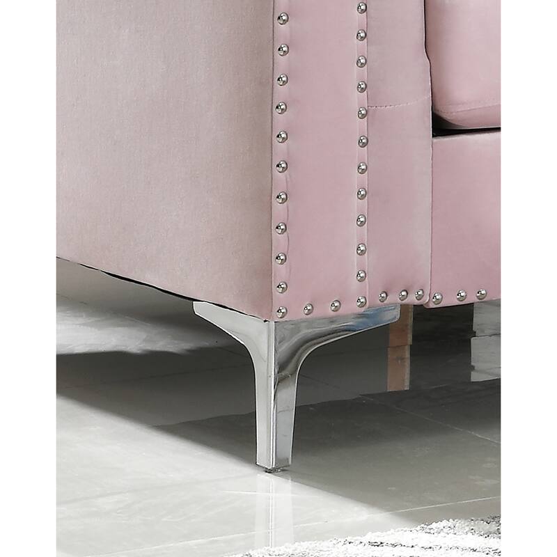 Tufted Nailhead Trim Velvet Loveseat with Throw Pillows - 62" - Pink