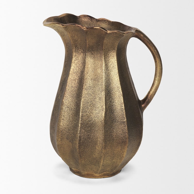 Anya Antiqued Brass Scalloped Petal Cast Metal Jug