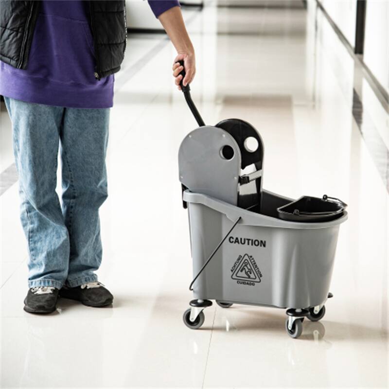 9.5 Gallon Cleaning Mop Bucket with Down Press Wringer Wheels and Water Separation Design - 21.25" L x 16.25" W x 36" H