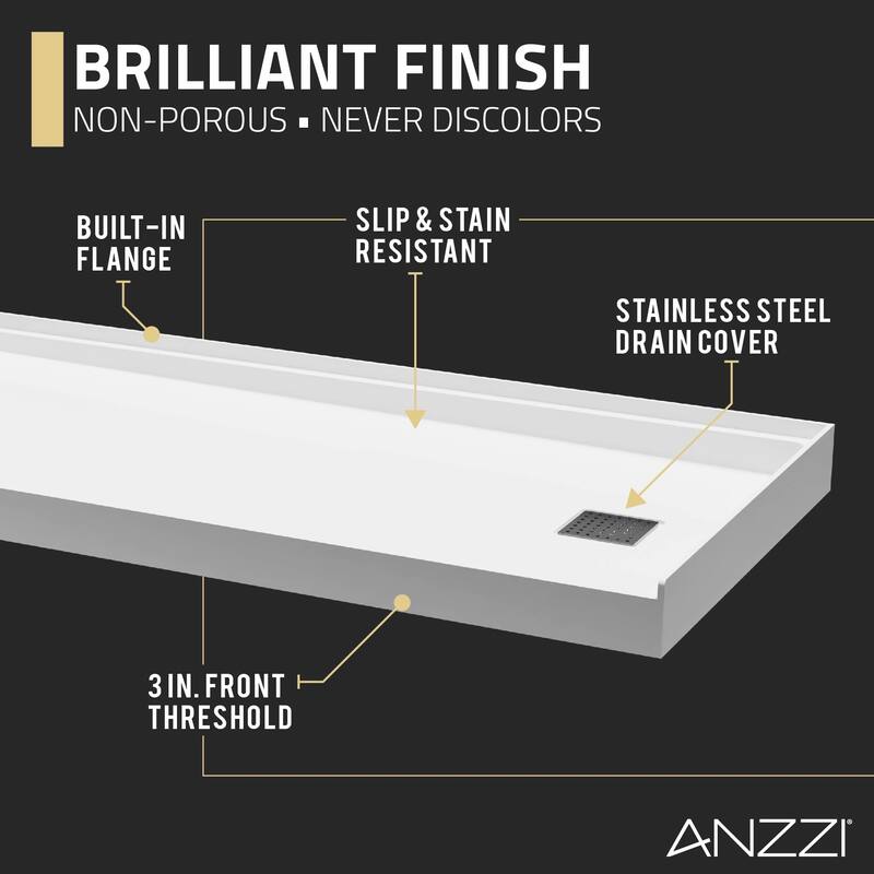 Alexander 60 in. L x 30 in. W Alcove Shower Pan Base with Right Drain in Glossy White Marine Acrylic