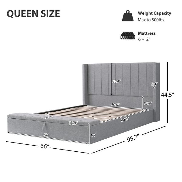 Queen Upholstered Platform Bed with Headboard and Large Storage Compartment