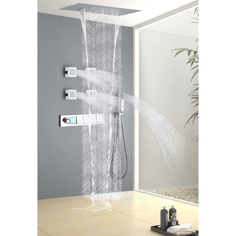 Modland Square Digital Rain and Waterfall Shower System with High-pressure Handheld Showerhead & 4 Massage Jets
