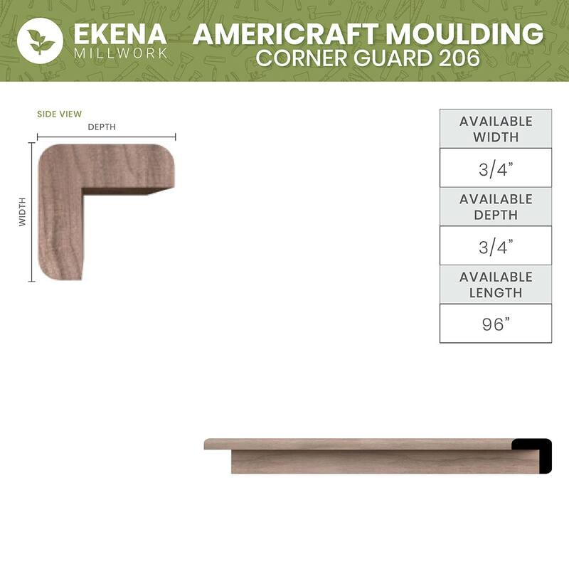 WM206: 3/4-in D x 3/4-in W x 96-in L Americraft Solid Hardwood Stain Grade Corner Guard Moulding
