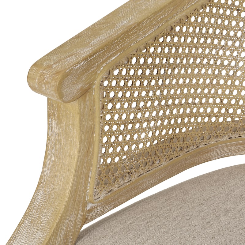 Roomfitters Natural Rattan Barrel Accent Chair, Cane Woven Backrest with Upholstered Seat
