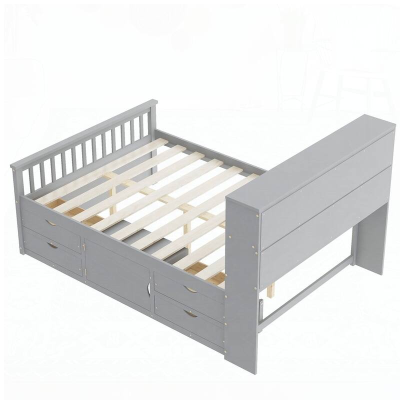 Captain Platform Bed Frame with Storage Bookcases and Shelves