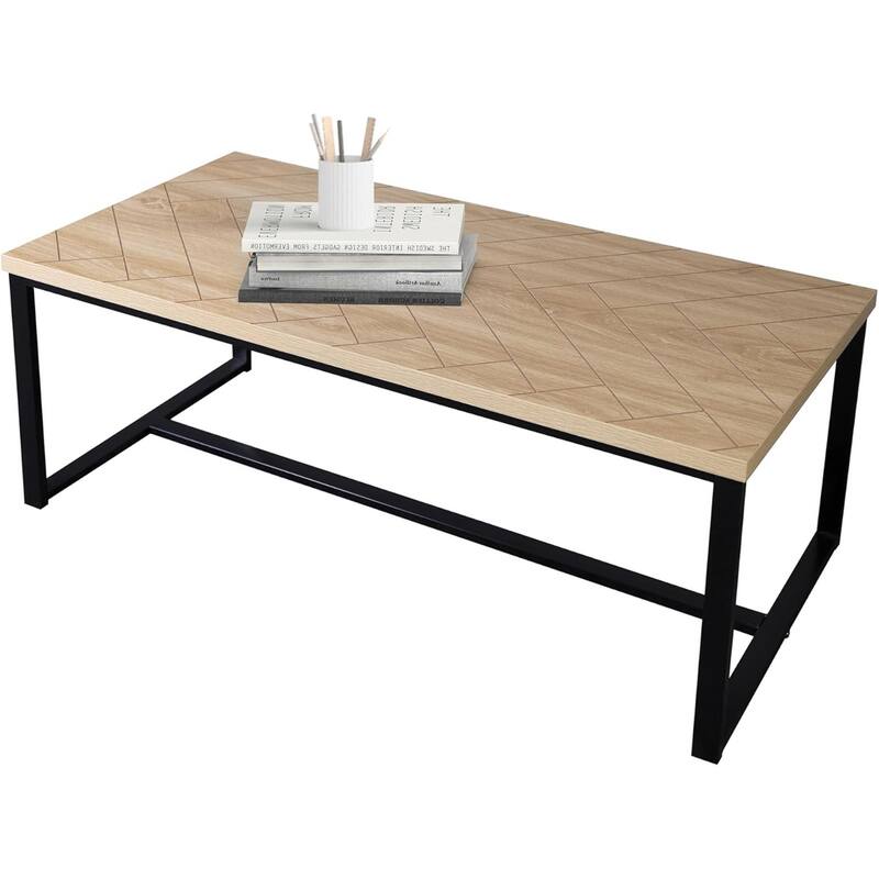Bali Coastal Modern Coffee Table Natural Wood Top with Black Metal Legs