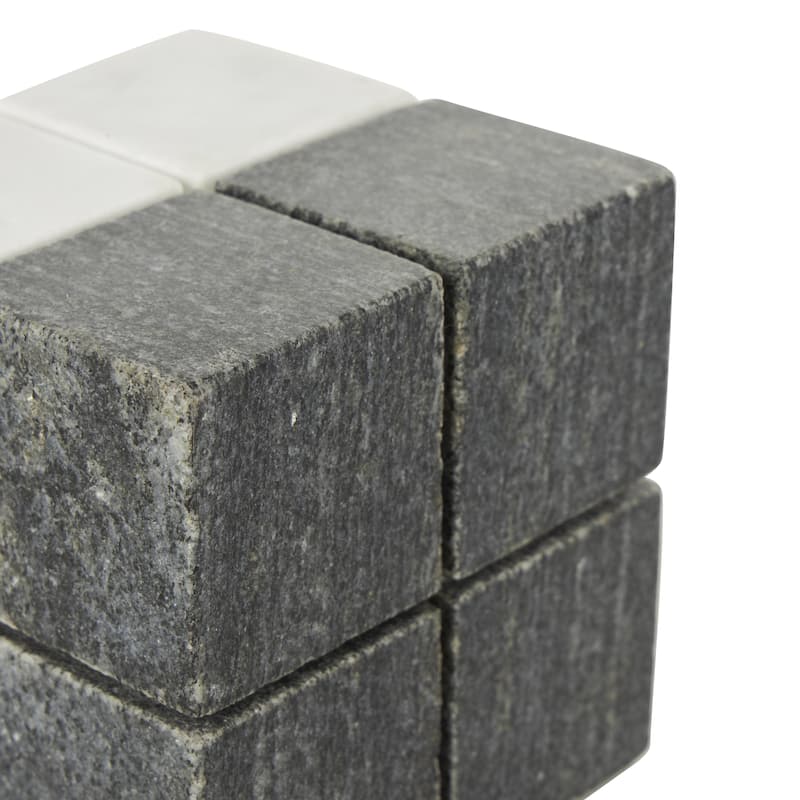 Marble Geometric Dice Sculpture with Black Accent - Set of 2 White - Roche River Decor