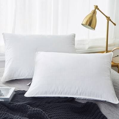 2 Pack Feather and Down Bed Pillows for Side & Back Sleepers - White