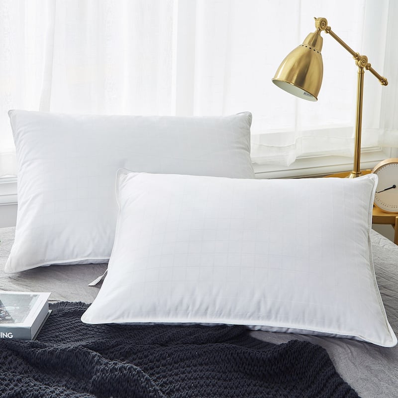2 Pack 300TC White Down Medium Support Bed Pillows for Side & Back Sleepers with 100% Cotton Fabric