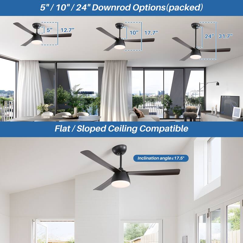 Sofucor 46 Inch Ceiling Fans with Light,Small Indoor/Outdoor,Remote Control,3 ABS Blades