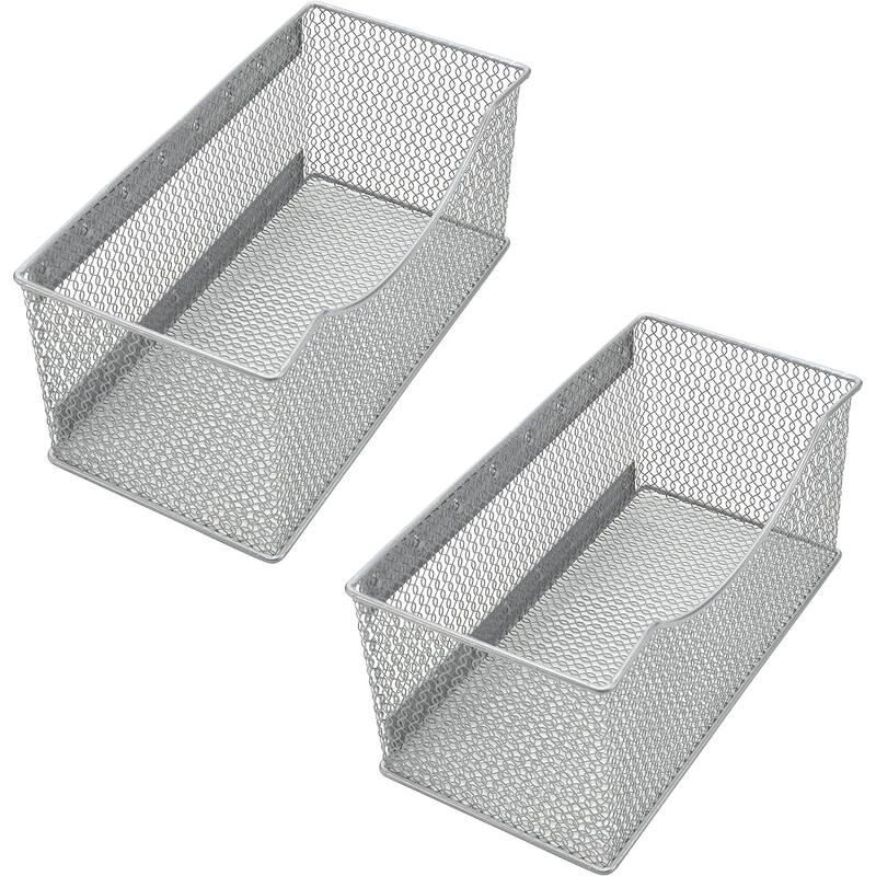 Ybm Home Wire Mesh Magnetic Storage Basket, Trash Caddy, Office Supply Organizer Silver 11 in. L x 5.5 in. W x 5 in. H 2 Pack - Silver
