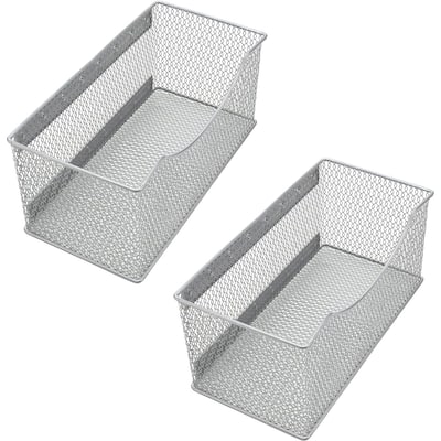 Ybm Home Wire Mesh Magnetic Storage Basket, Trash Caddy, Office Supply Organizer Silver 11 in. L x 5.5 in. W x 5 in. H 2 Pack