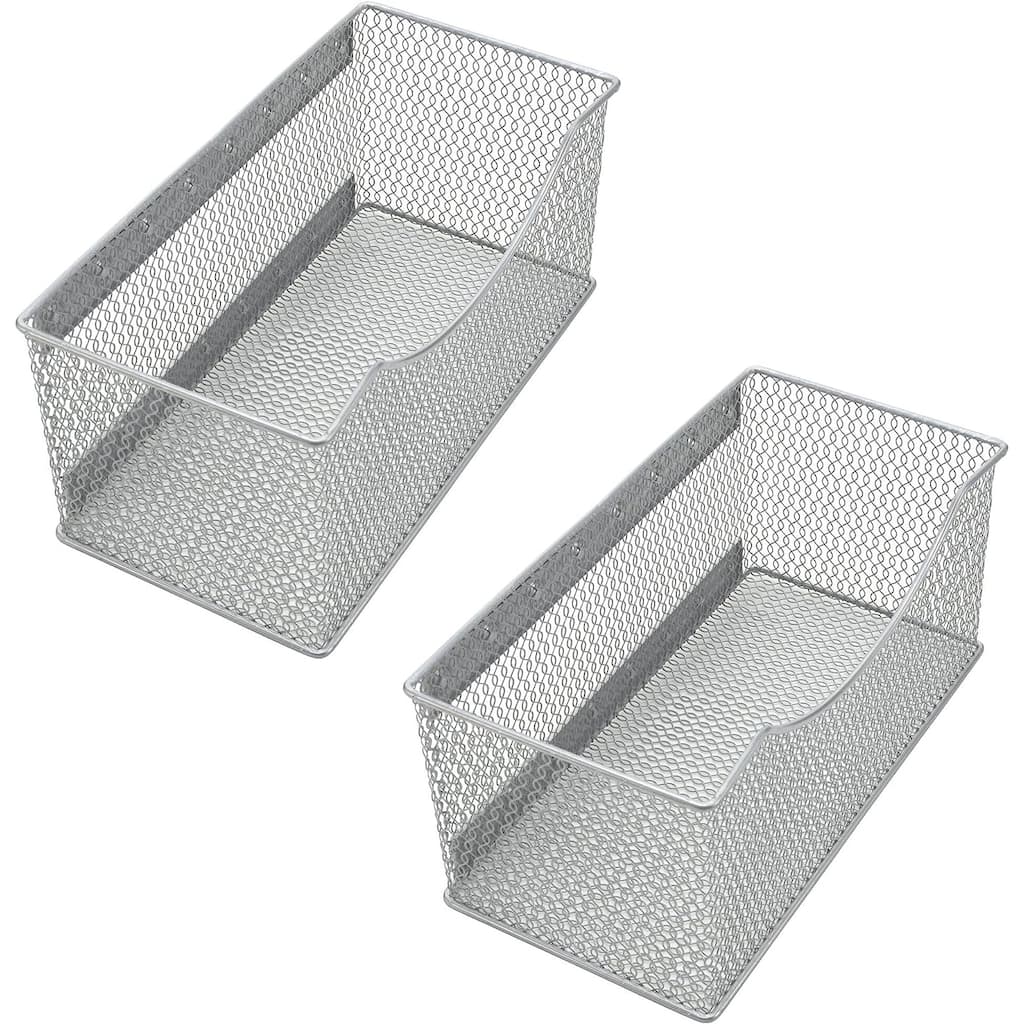 Ybm Home Wire Mesh Magnetic Storage Basket, Trash Caddy, Office Supply Organizer Silver 11 in. L x 5.5 in. W x 5 in. H 2 Pack