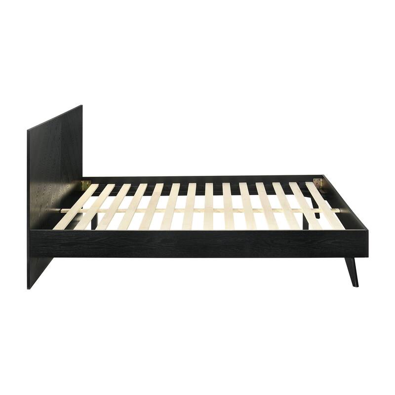 Saly King Platform Bed Frame, Tapered Legs, Diagonal Grain Finish, Black