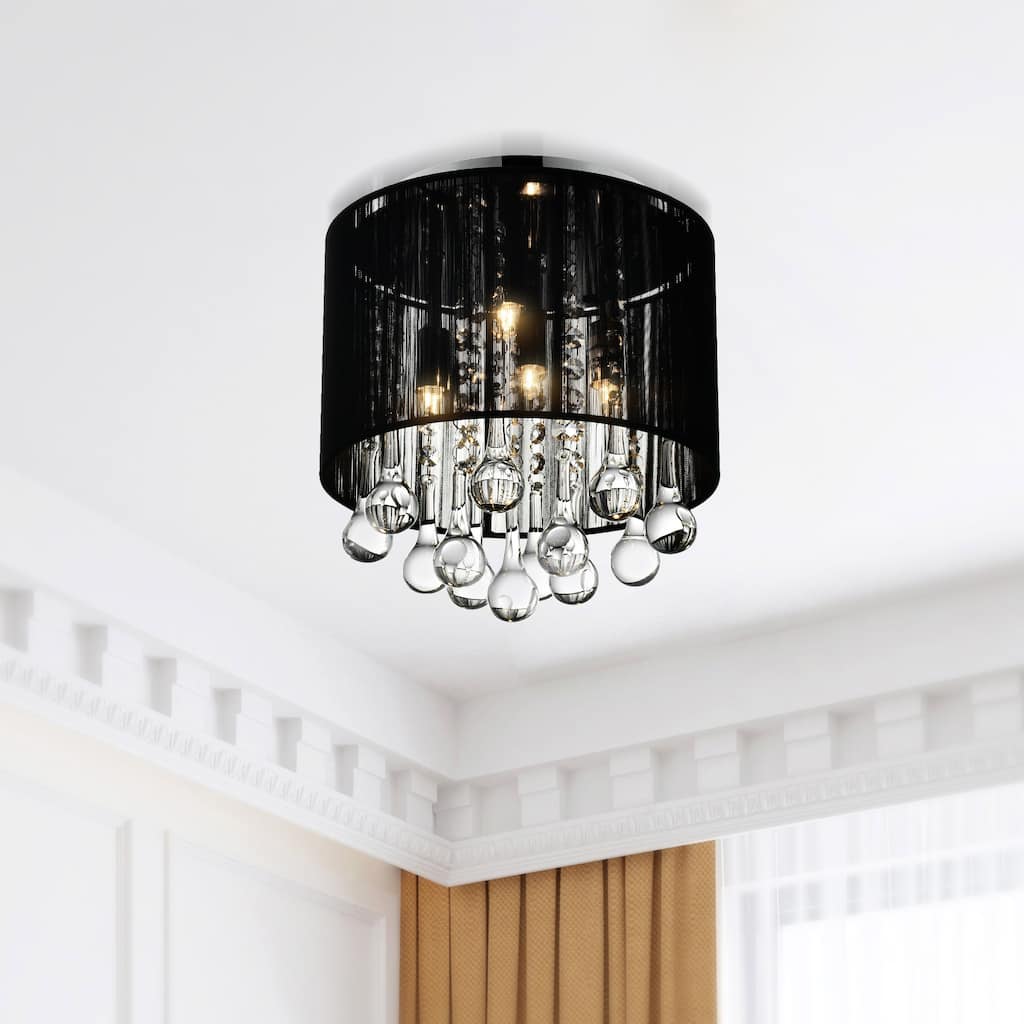 CWI Lighting Water Drop 4 Light Chrome Flush Mount With Black Shade