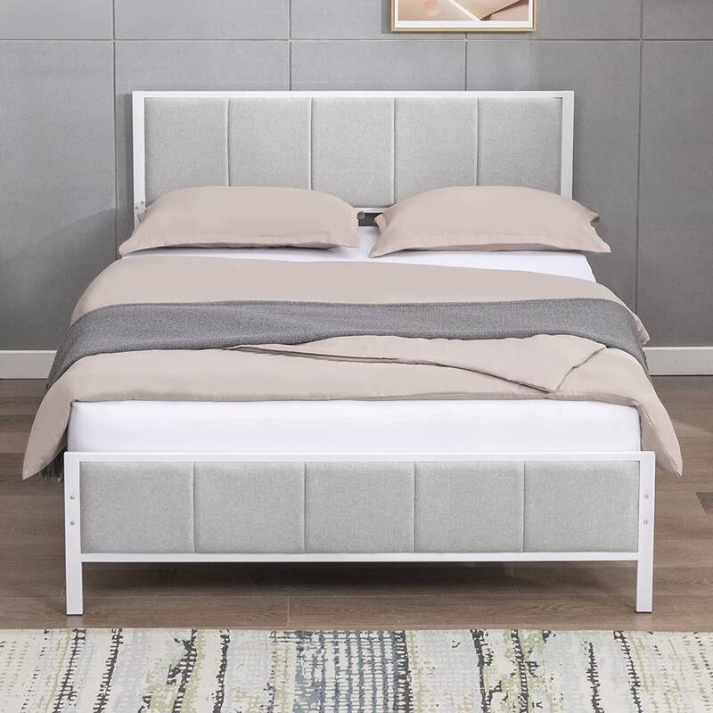 Mixoy Bed Frame, Linen Upholstered Platform Bed Bedroom, Bed Frame with Channel Tufted Headboard, No Box Spring Needed