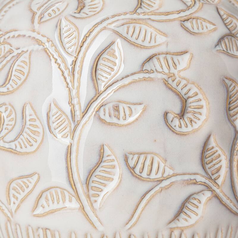 Jadiza I Small White Glaze Floral Patterned Ceramic Vase