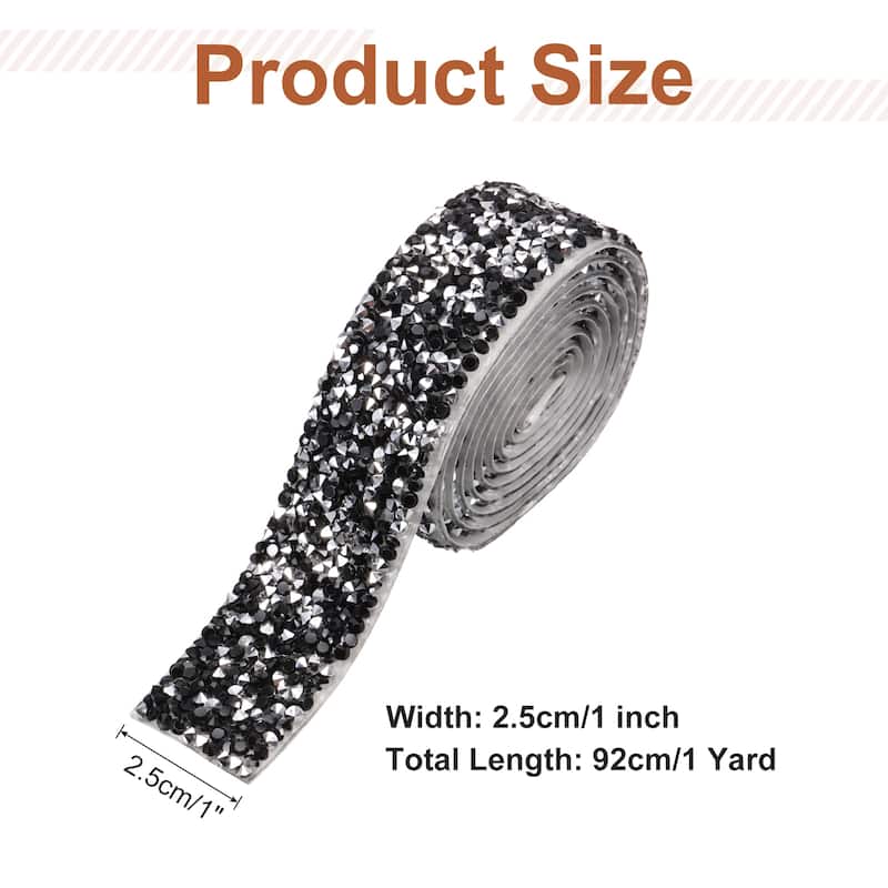 Crystal Rhinestone Sticker Ribbon - Silver Black - 1 Inch