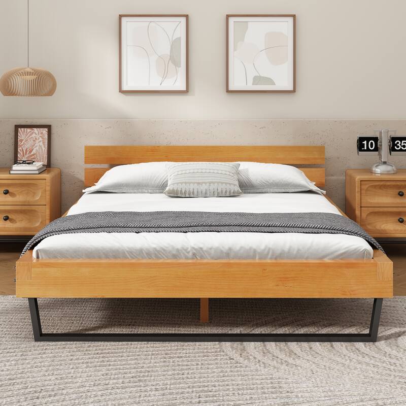 Roomfitters Rustic Pine Platform King Size Bed Frame with Metal Slat Support, Low-Profile Design for Cozy Bedrooms, Teak
