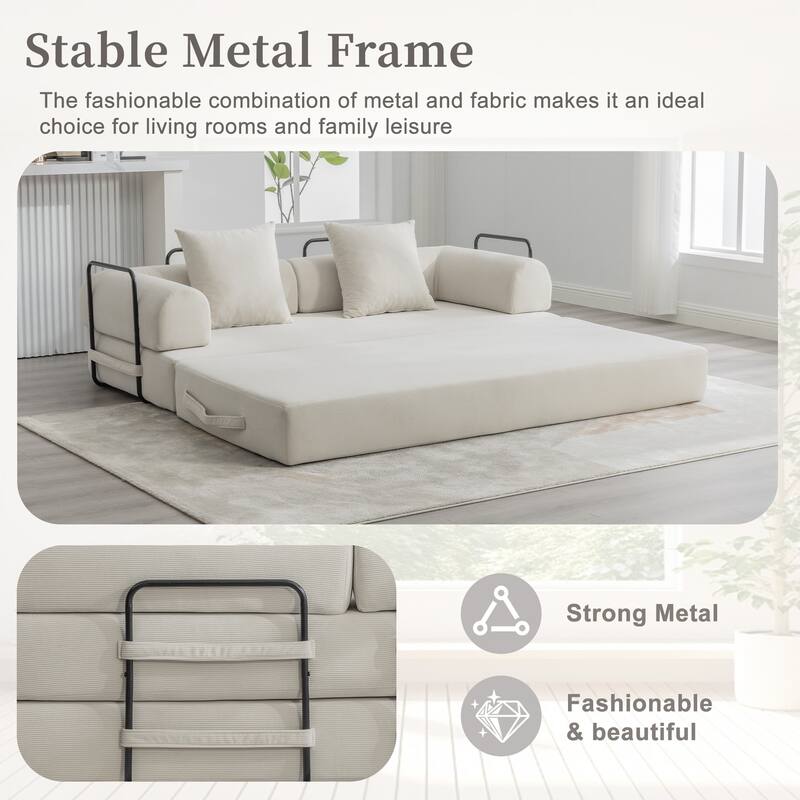 HOMEFUN Corduroy Upholstered Modern Comfort Foldable Compressible Sofa Bed with Sturdy Metal Frame