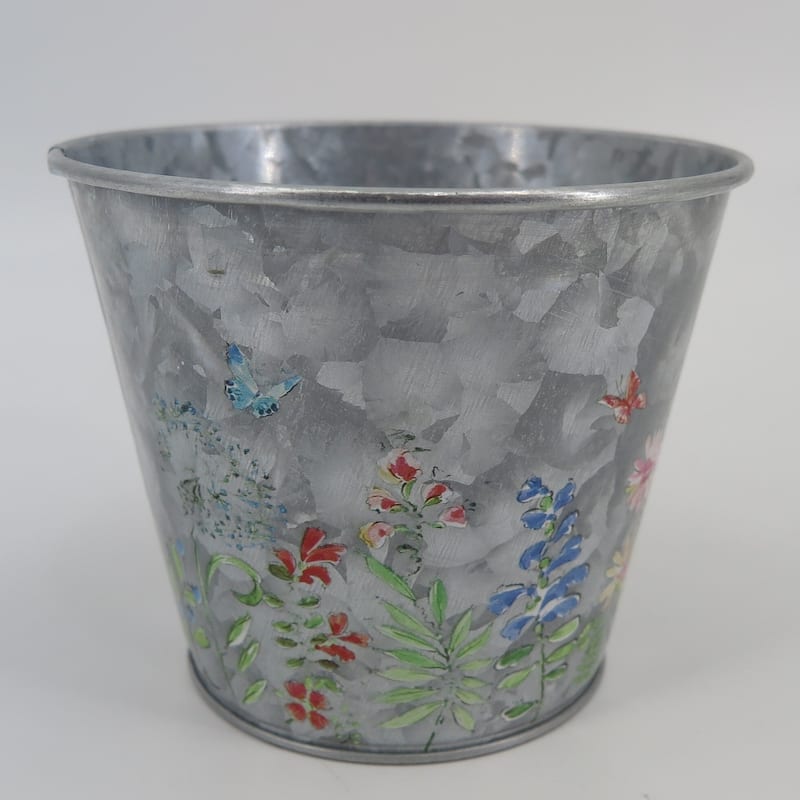 Silver With Wildflowers Pattern Planter